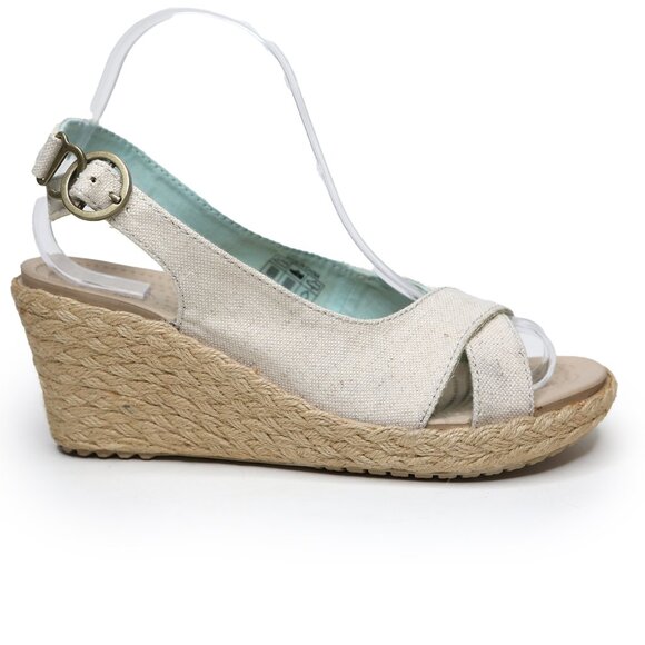 CROCS A-Leigh Slingback Espadrille Wedge Sandals Beige Cream Turquoise Shoes  7 - Picture 3 of 14
